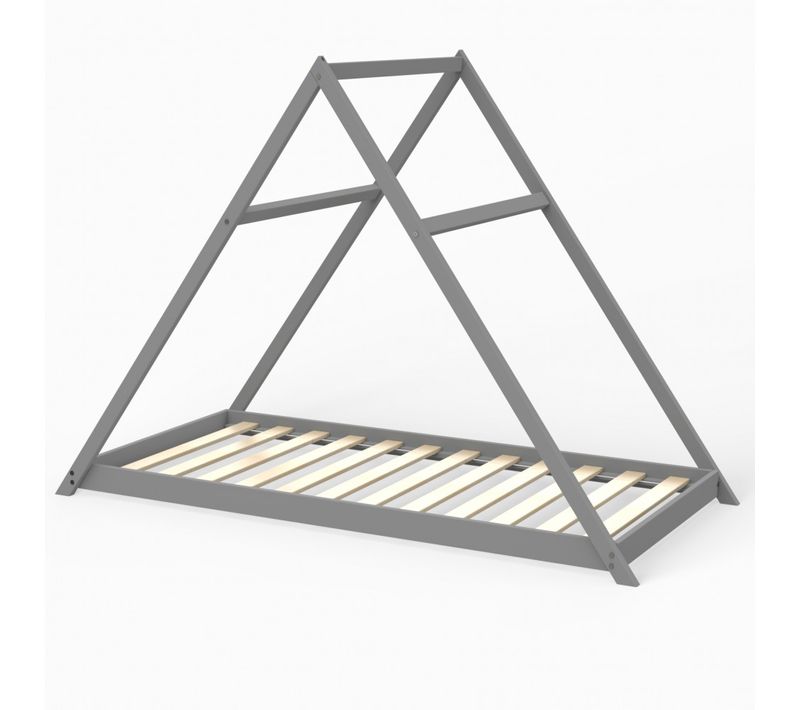 Lit Cabane Enfant 90x190cm Bois Massif Apate Gris Inclus Sommier