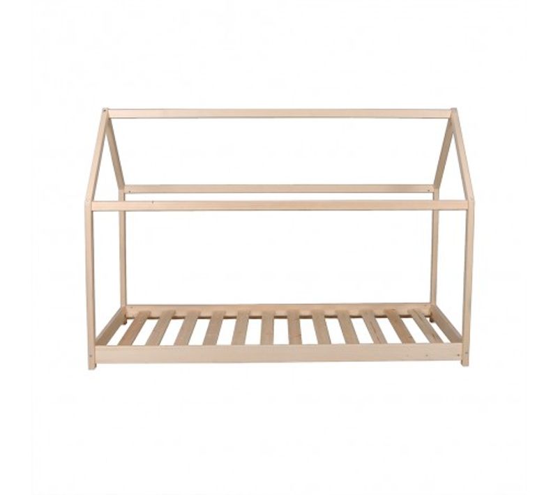 Lit Cabane Enfant 90x190cm Bois Massif Pandou Naturel Inclus Sommier