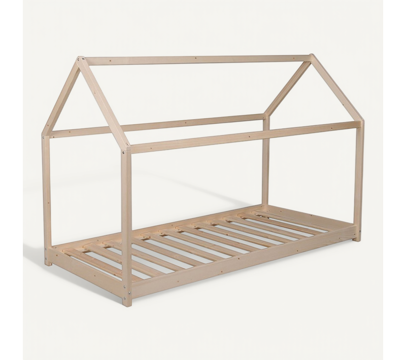 Lit Cabane Enfant 70x140cm Bois Massif Pandou Naturel Inclus Sommier