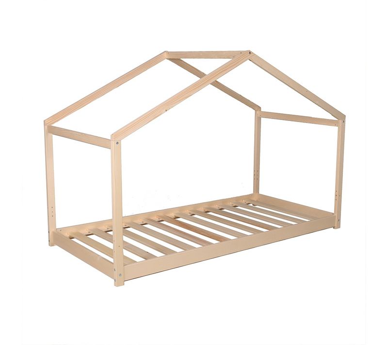 Lit Cabane Enfant 90x190cm Bois Massif Kito Naturel Inclus Sommier