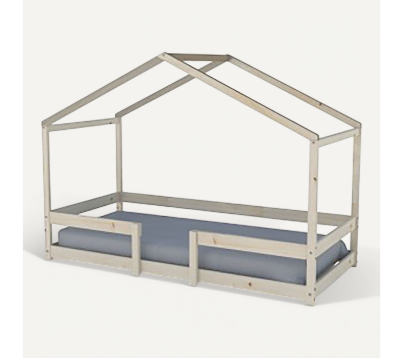 Lit Cabane Enfant 90x190cm Bois Massif Indik Naturel Inclus Sommier