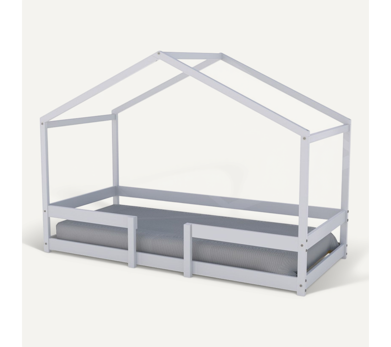 Lit Cabane Enfant 90x190cm Bois Massif Indik Blanc Inclus Sommier