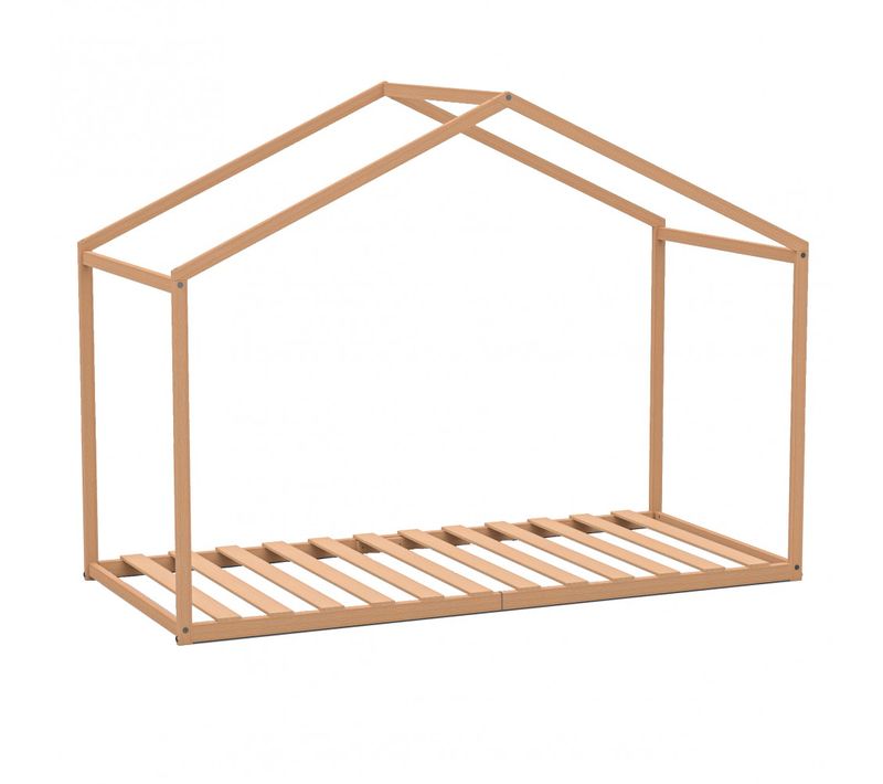 Lit Cabane Enfant 90x190cm Bois Massif Wate Naturel Inclus Sommier