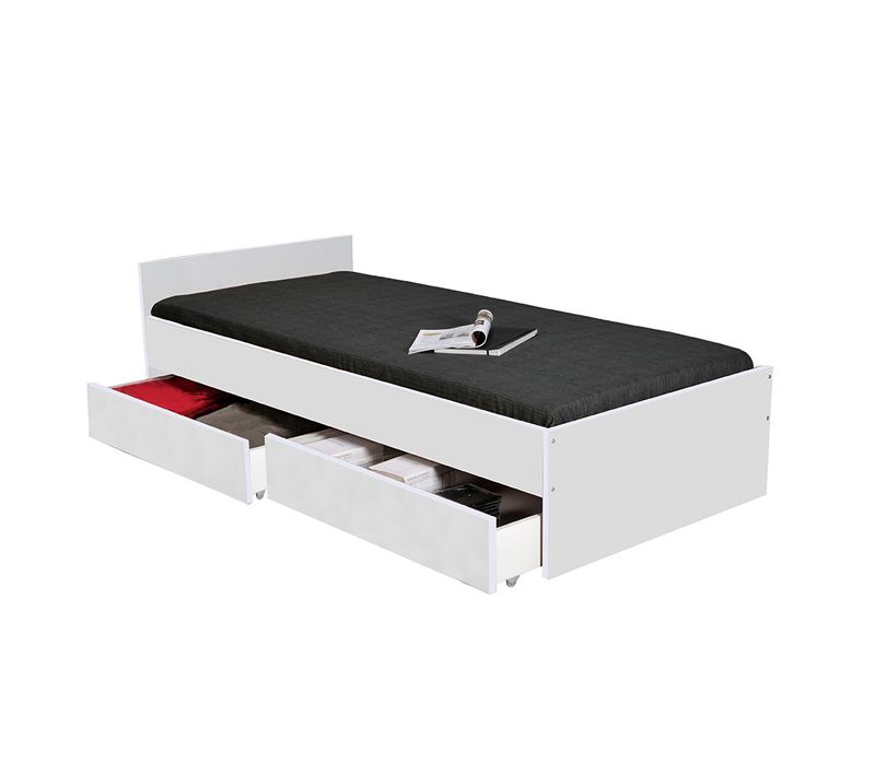 Lit 1 Place 90x190cm Blanc Kiapa Blanc Inclus Sommier Et 2 Tiroirs Pour Rangement
