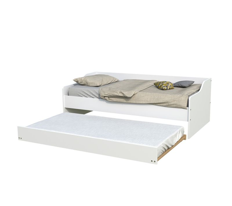 Lit Gigogne 90x190cm Blanc Swity  Blanc Inclus Sommier Et 1 Tiroir Lit
