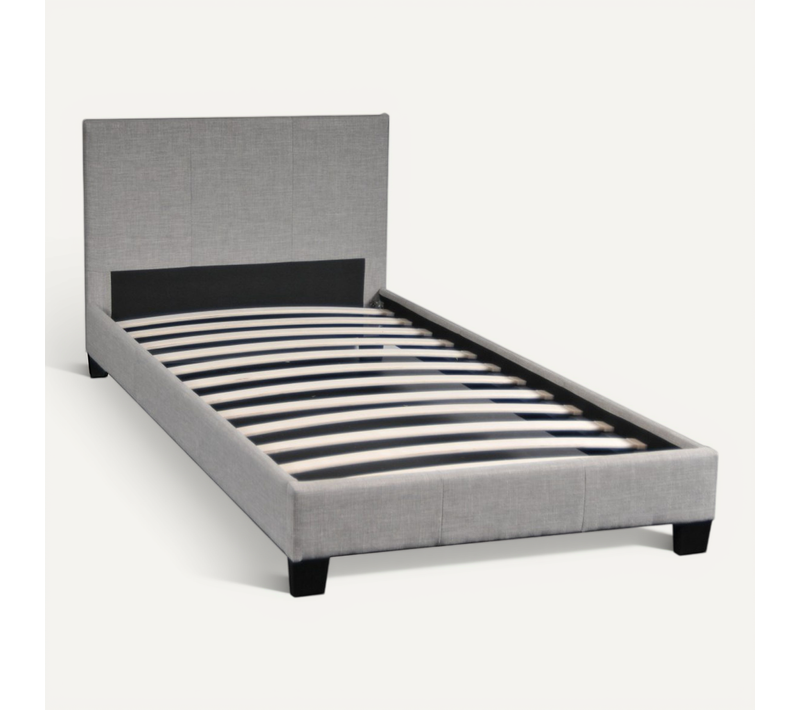 Lit 1 Place 90x190cm Tissu Gris Clair Avec Sommier Dusin