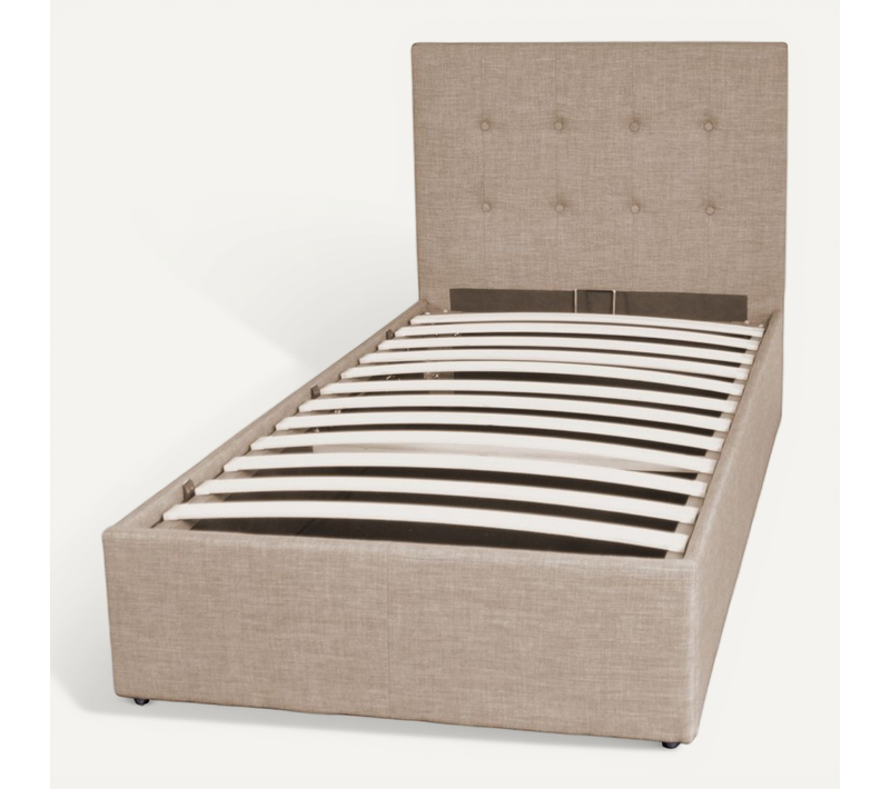 Lit Coffre 1 Place 90x190cm Tissu Beige Avec Sommier Pama