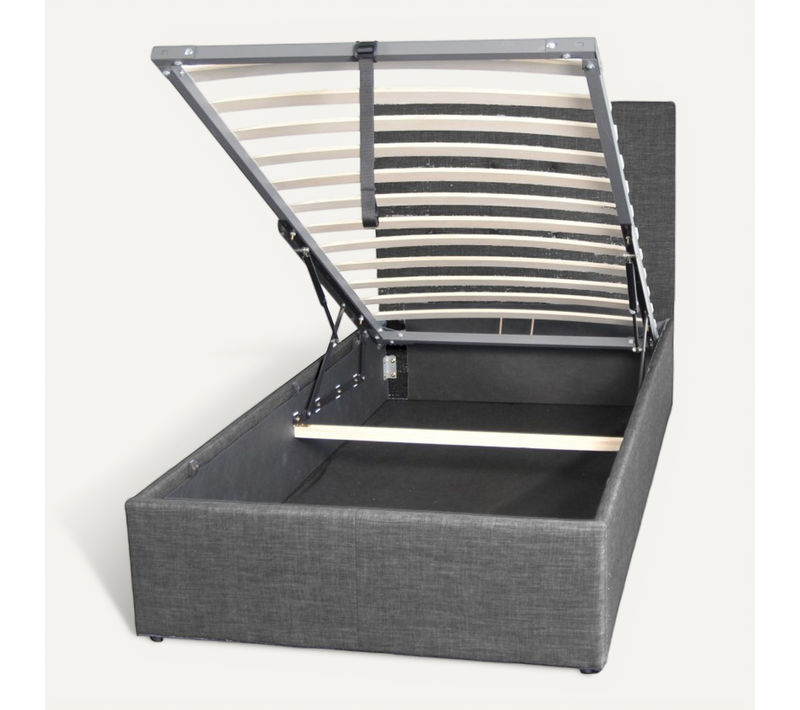 Lit Coffre 1 Place 90x190cm Tissu Gris Foncé Avec Sommier Pama