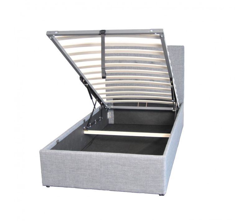Lit Coffre 1 Place 90x190cm Tissu Gris Clair Avec Sommier Pama
