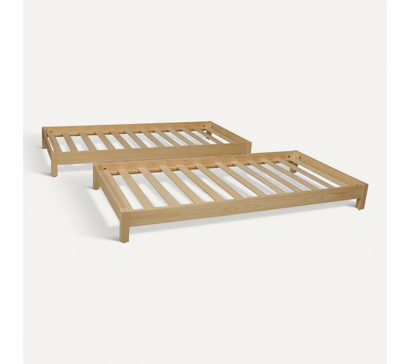 Lit Empilable 1 Place 90x190cm 2 Sommiers Inclus Bois Clair