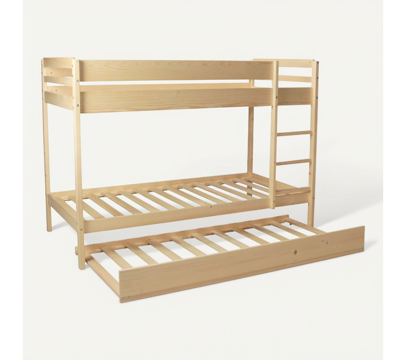 Lit Superposé Et 1 Lit Tiroir 90x190 Will Bois Naturel Incl. Sommier