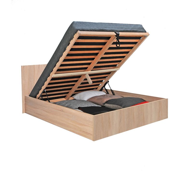 Lit Coffre 2 Places 140x190cm Couleur Chêne Avec Sommier Maro