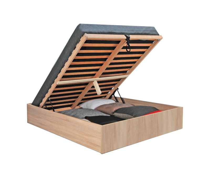 Lit Coffre 2 Places 180x200cm Couleur Chêne Avec Sommier Bilyba