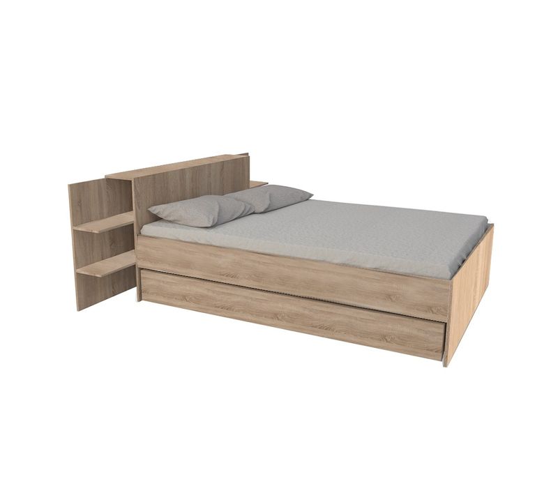 Lit 2 Places 140x190cm Chêne Cita Inclus Sommier Et Tete De Lit Chevet Et Tiroir