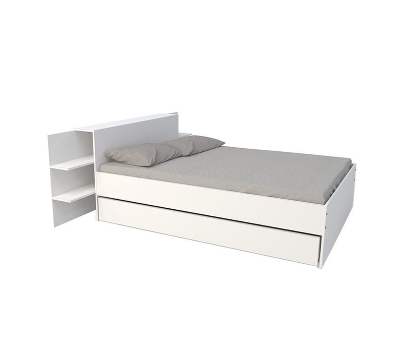 Lit 2 Places 140x190cm Blanc Cita Inclus Sommier Et Tete De Lit Chevet Et Tiroir