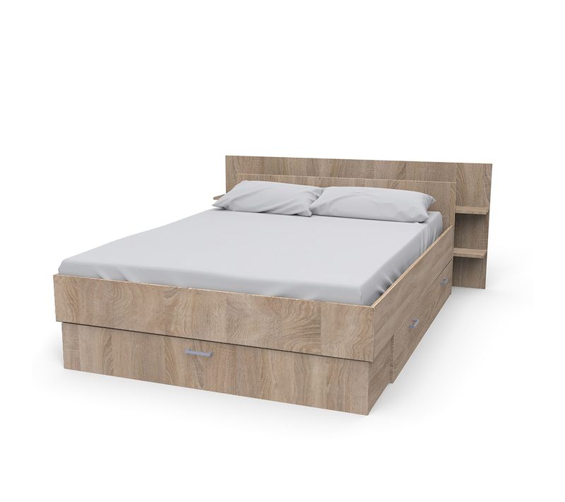 Lit 2 Places 140x190cm Chêne Sand Inclus Sommier Et Tete De Lit Et 2 Tiroirs
