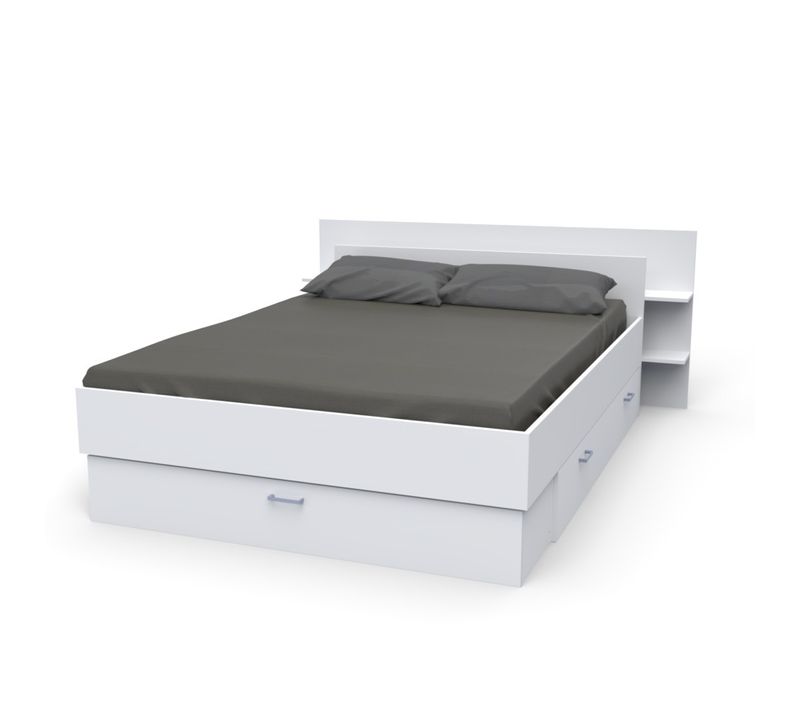 Lit 2 Places 140x190cm Blanc Sand Inclus Sommier Et Tete De Lit Et 2 Tiroirs