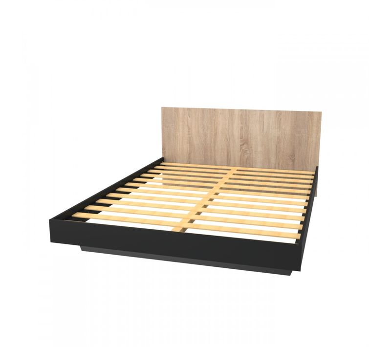 Lit 2 Places 160x200cm Noir Et Chêne Lifa Inclus Sommier Et Tête De Lit