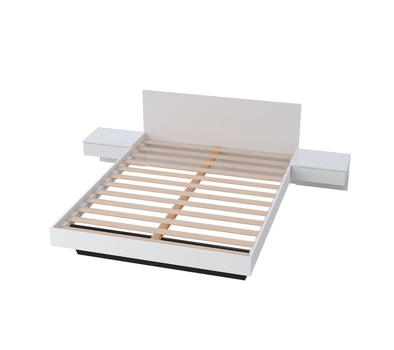 Lit 2 Places 140x190cm Blanc Cail Inclus Sommier Et 2 Chevets