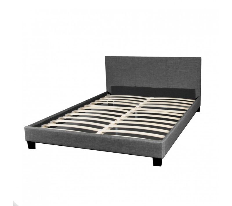 Lit 2 Places 140x190cm Tissu Gris Foncé Avec Sommier Dusin