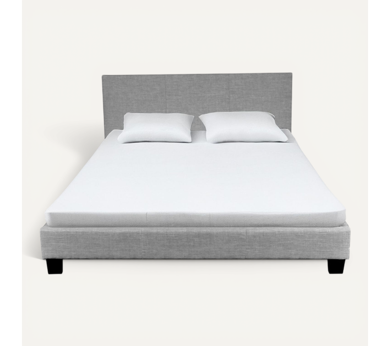 Lit 2 Places 140x190cm Tissu Gris Clair Avec Sommier Dusin