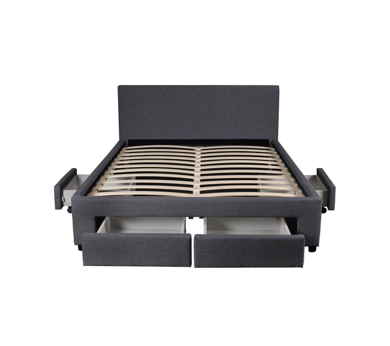 Lit 2 Places 140x190cm Tissu Gris Foncé Lougne Inclus Sommier Et 4 Tiroirs