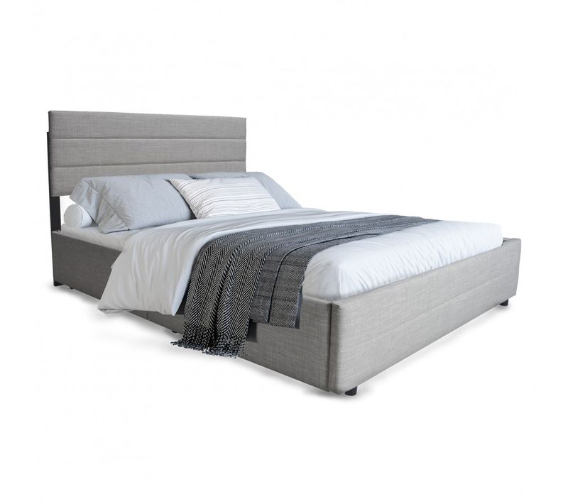 Lit 2 Places 140x200cm Avec Tiroir Lit Gris Clair Palmer Inclus Sommier Et 2 Tiroirs