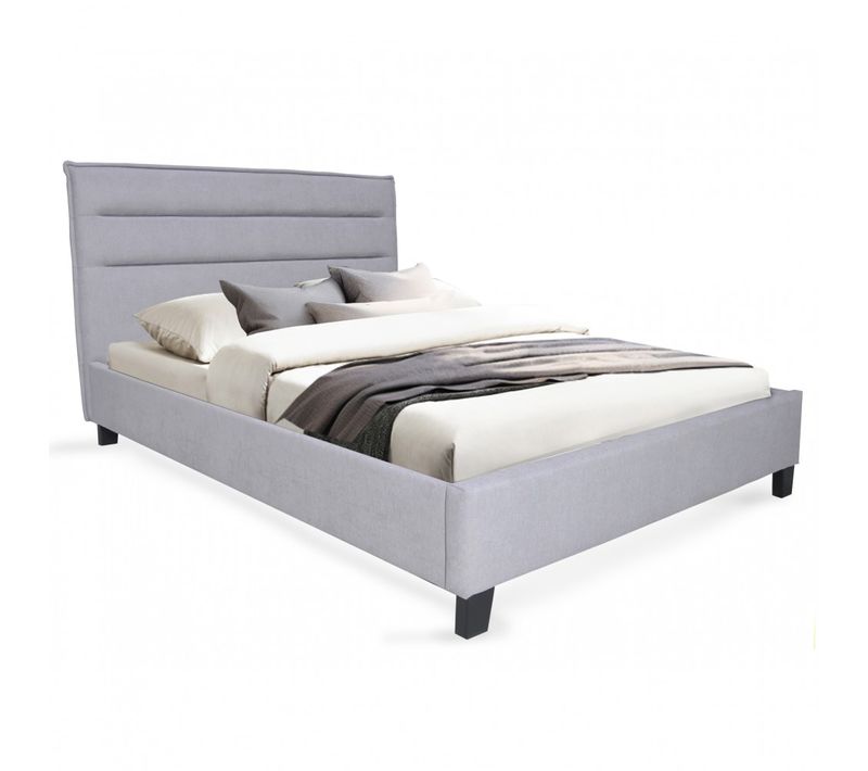 Lit 2 Places 140x190cm Tissu Gris Clair Avec Sommier Laneau