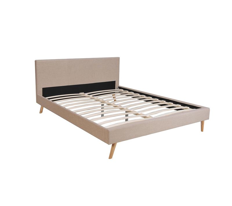 Lit 2 Places 140x190cm Beige Fioni Inclus Sommier Et Tête De Lit