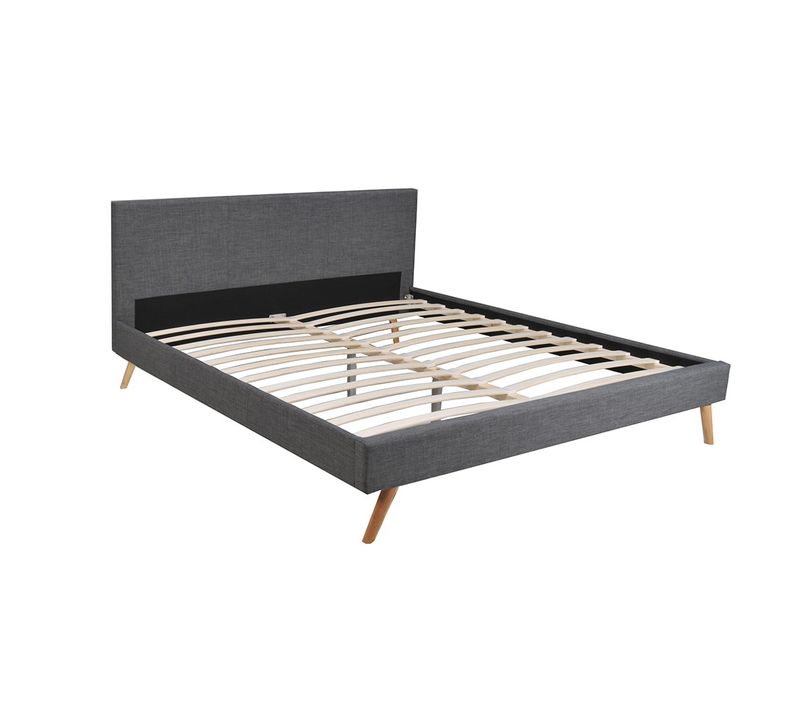 Lit 2 Places 140x190cm Gris Foncé Fioni Inclus Sommier Et Tête De Lit