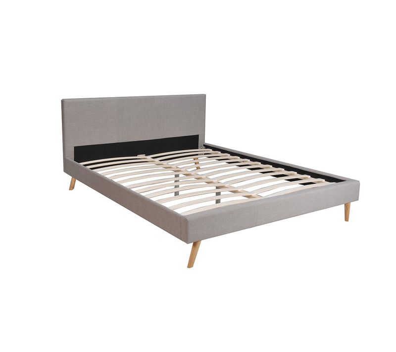 Lit 2 Places 140x190cm Gris Clair Fioni Inclus Sommier Et Tête De Lit