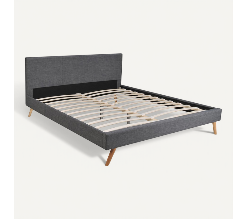 Lit 2 Places 180x200cm Gris Foncé Fioni Inclus Sommier Et Tête De Lit