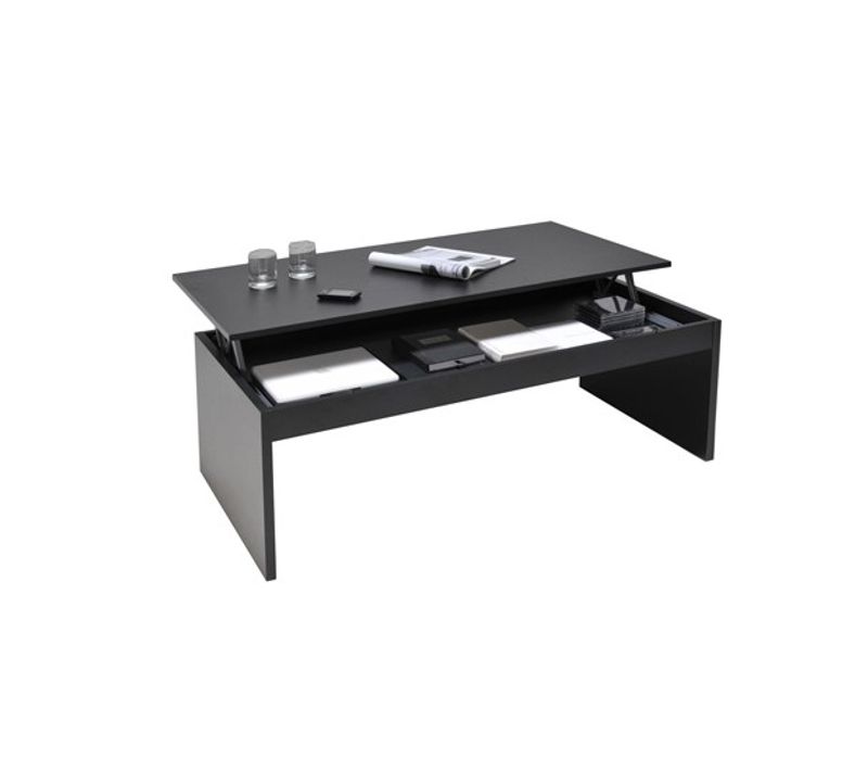 Table Relevable 120x60cm Noir Avec Étagère De Rangement Table Salon Bureau Daral