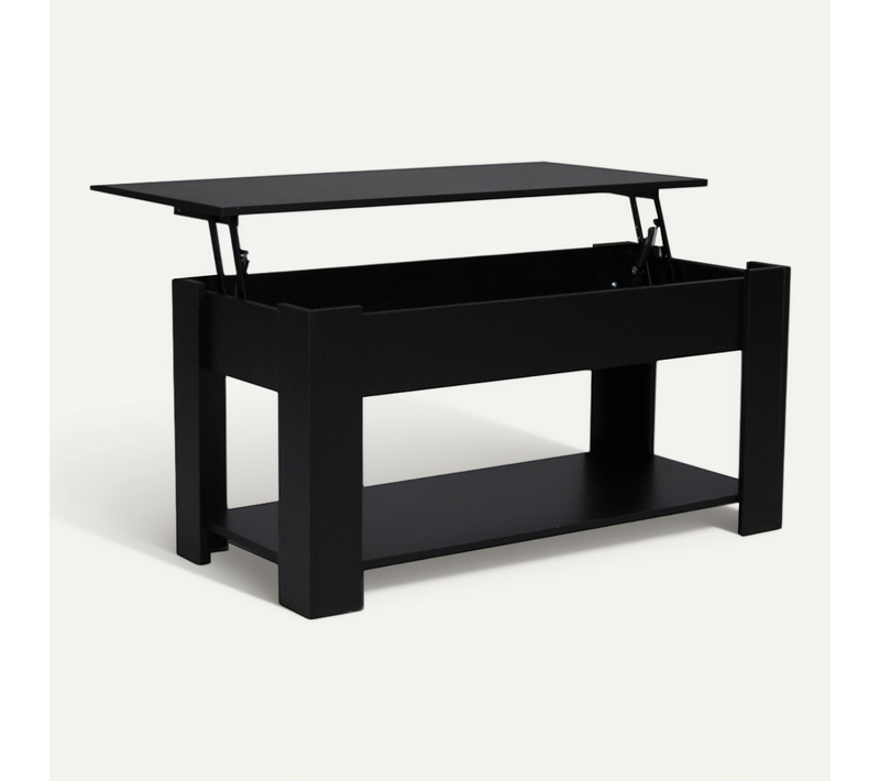 Table Relevable 100x50cm Noir Avec Étagère De Rangement Table Salon Bureau Ufuk