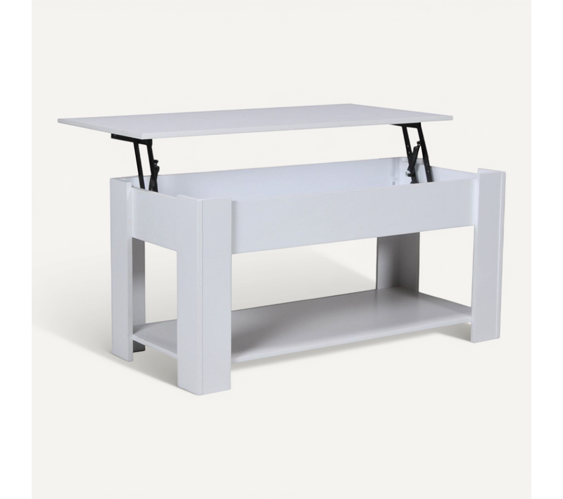 Table Relevable 100x50cm Blanc Avec Étagère De Rangement Table Salon Bureau Ufuk