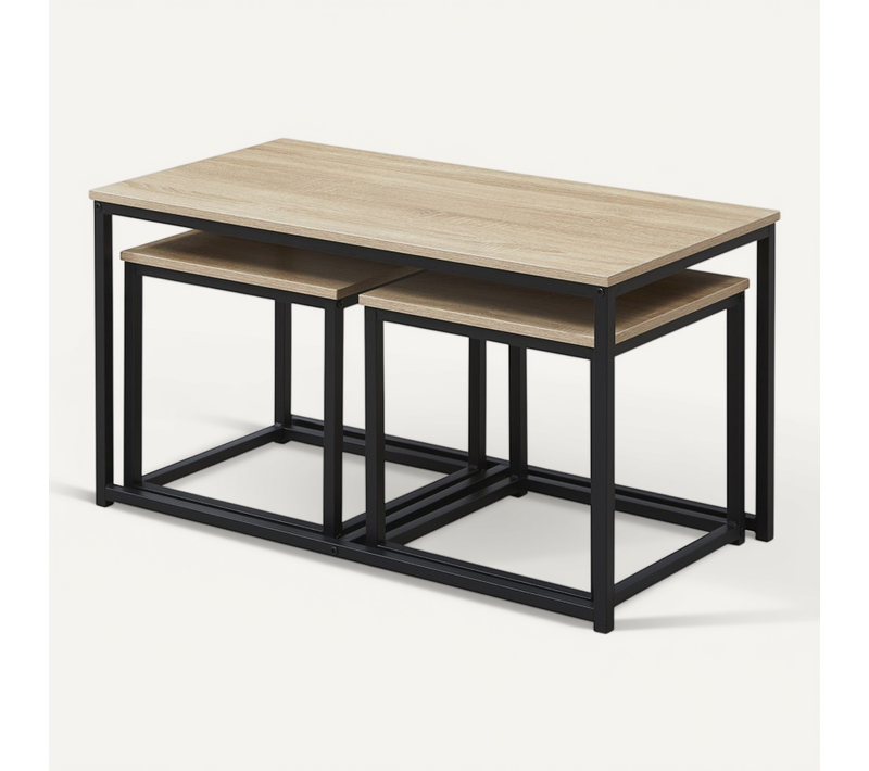 Table Basse Gigogne Set De 3 Tables Couleur Chêne Cavy