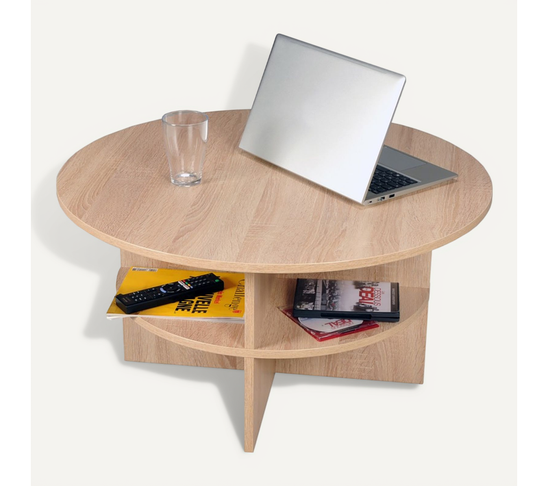 Table Basse Ronde 80cm 2 Plateaux Pratique Pour Le Rangement