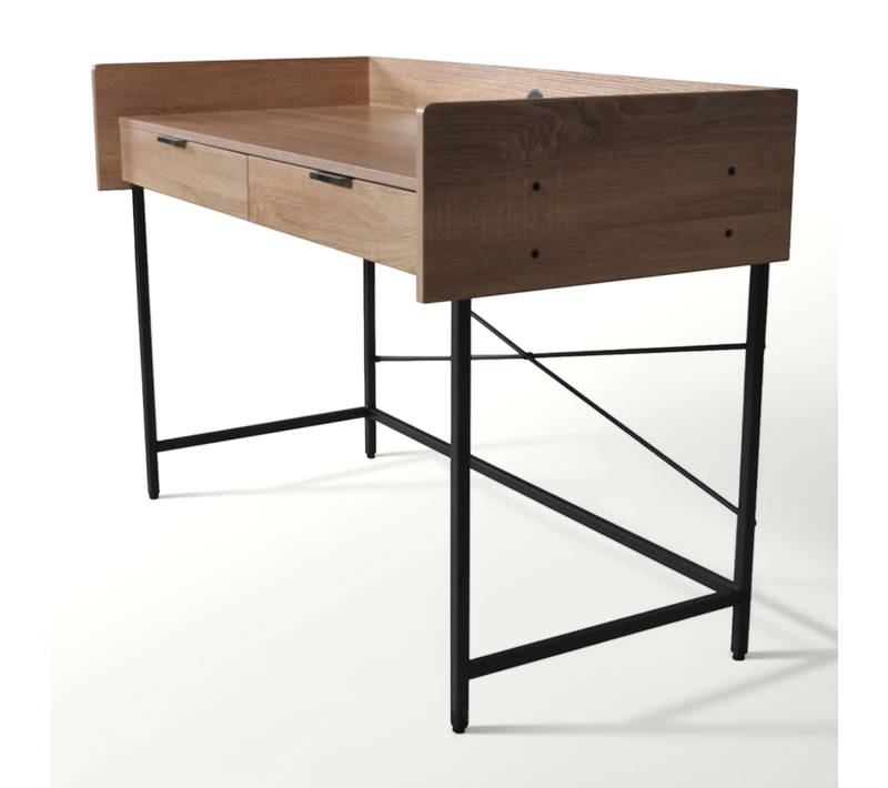 Bureau 123x54cm Couleur Chêne Et Metal Noir Cami Avec 2 Tiroirs