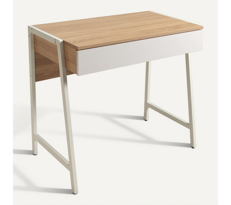 Bureau 80x48cm Couleur Chêne Et Blanc Polu Avec 1 Tiroir