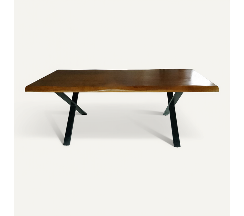 Table À Manger Bois Massif 90x200cm Couleur Naturel Pied Métal
