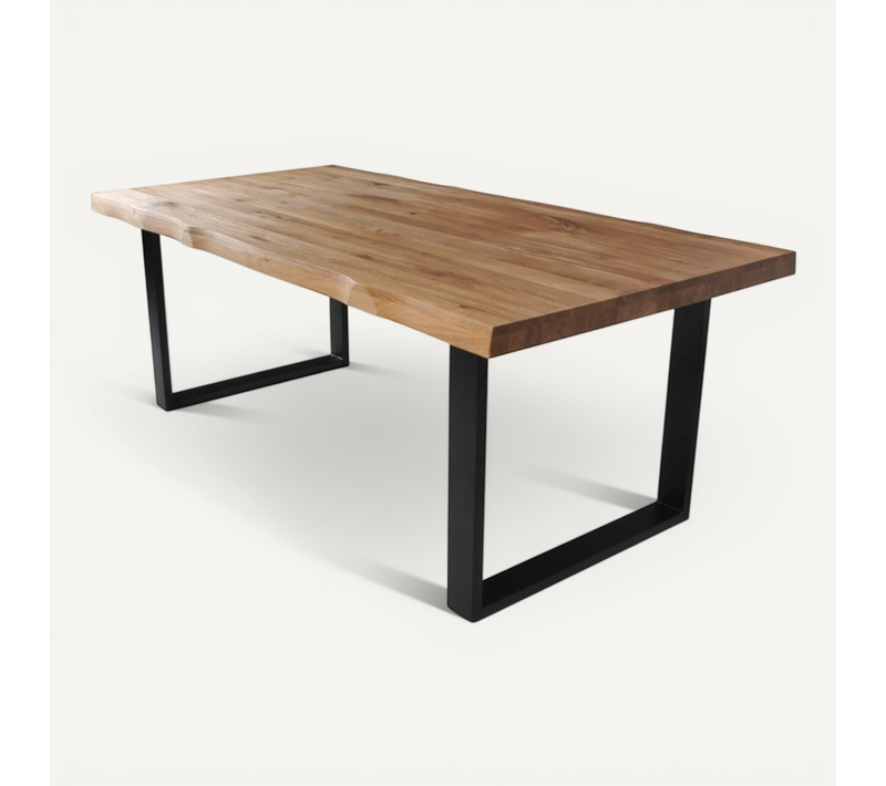 Table À Manger 180x100cm Chêne Massif Pied Métal Catau
