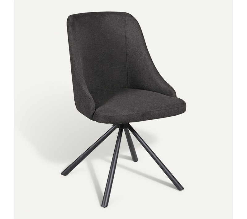 Lot De 4 Chaises Pivotantes En Tissu Gris Foncé Pieds Métal Confortable Hora