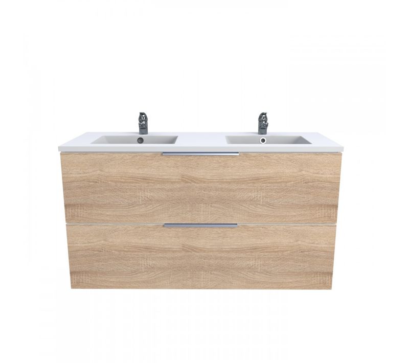 Meuble Vasque Salle De Bain Avec Lavabo 120x46x64cm Couleur Chêne Mali 2 Tiroirs
