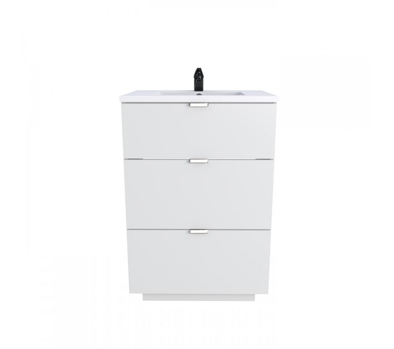 Meuble Vasque Salle De Bain Avec Lavabo 60x47x91cm Blanc Bello 3 Tiroirs