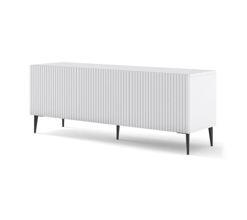 Meuble TV Meuble Hi-fi Sur Pied Blanc Mat 150x42x56cm Ravi B Filet Pied Noir
