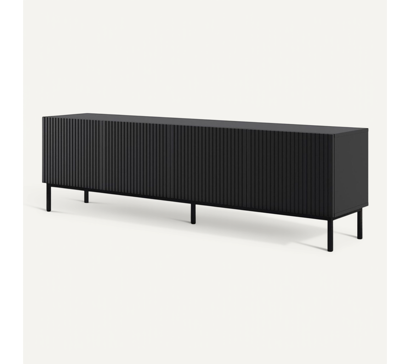 Meuble TV Meuble Hi-fi Sur Pied Noir Mat 200x42x58cm Ravi B Filet Pied Cadré Noir