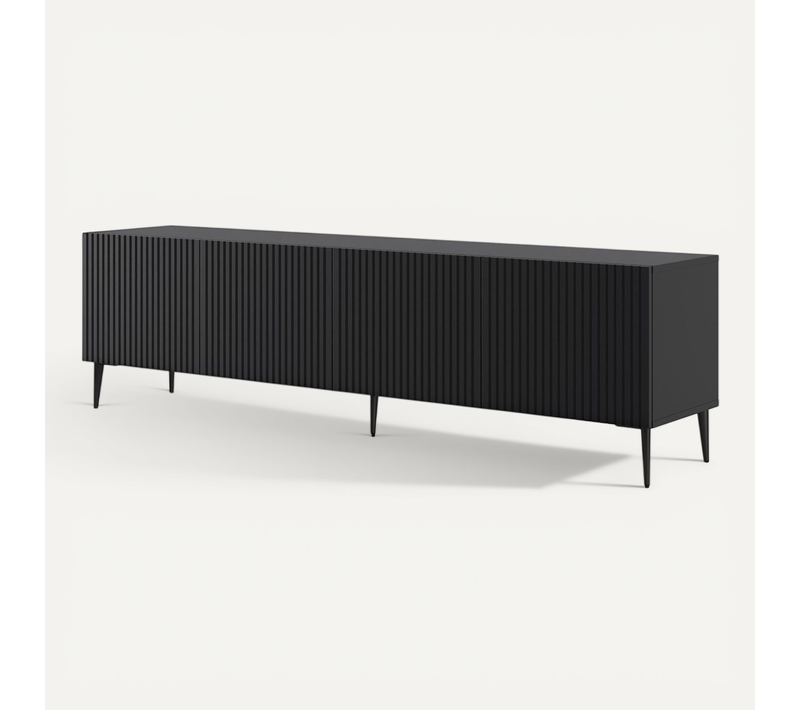 Meuble TV Meuble Hi-fi Sur Pied Noir Mat 200x42x56cm Ravi B Filet Pied Noir