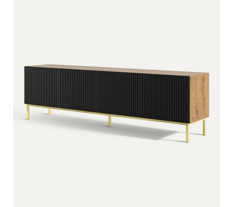 Meuble TV Meuble Hi-fi Sur Pied Couleur Chêne Artisan 200x42x58cm Ravi B Filet Pied Cadré Or
