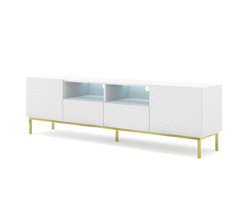 Meuble TV Meuble Hi-fi Sur Pied Blanc Mat 200x42x58cm Ravi Cck Pied Cadré Or