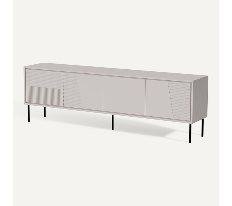 Meuble TV 200x38x62 Cm Cachemire Mat Adana Meuble Hi-fi Luxueux Sur Pieds Noir Avec 4 Portes